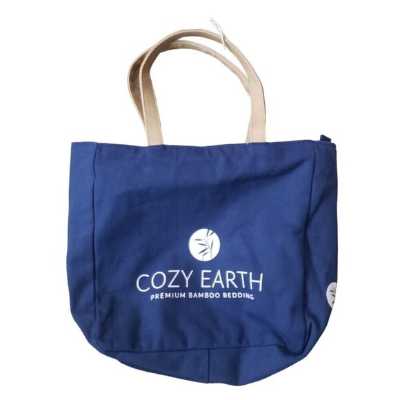 COZY EARTH Blue Tote Bag Zip Bamboo NEW - Picture 2 of 7